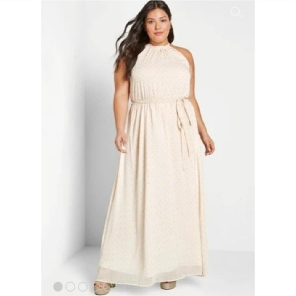 Modcloth Ivory Illuminated Elegance Chiffon Maxi Dress NEW